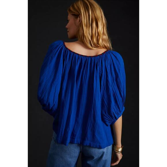New Anthropologie Sundry Embroidered Blouse $198 SMALL (1) Klein Blue - Picture 3 of 6